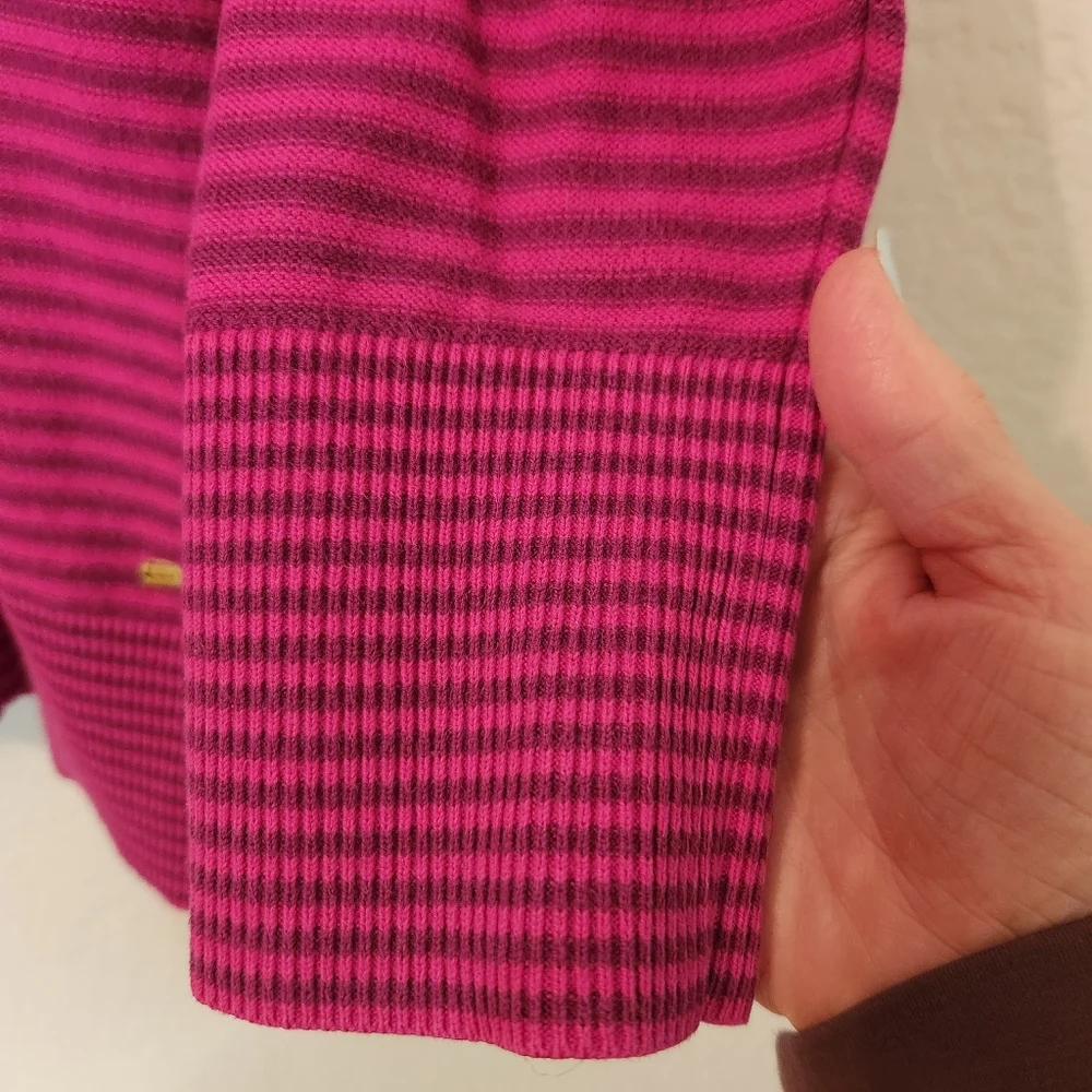Tommy Hilfiger Pink and Purple Striped V-Neck Sweater, Size L‎